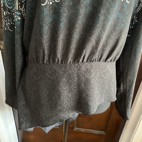 New NWT BCBG Maxazria Eugenie High Low Scroll Print Blouse MEDIUM Georgette Top - Picture 12 of 14